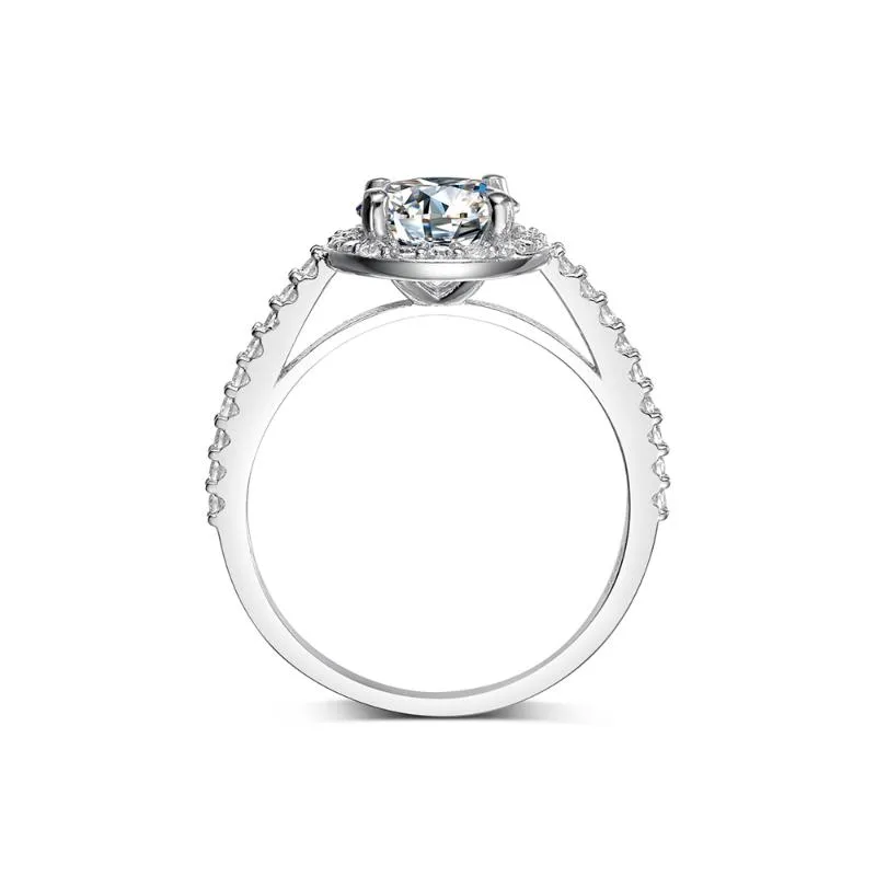 Klaster pierścieni solidny 14 -krotny biały złoto drobny halo moissanite zaręczynowy dla kobiet luksusowa biżuteria z środkową rundę 260G