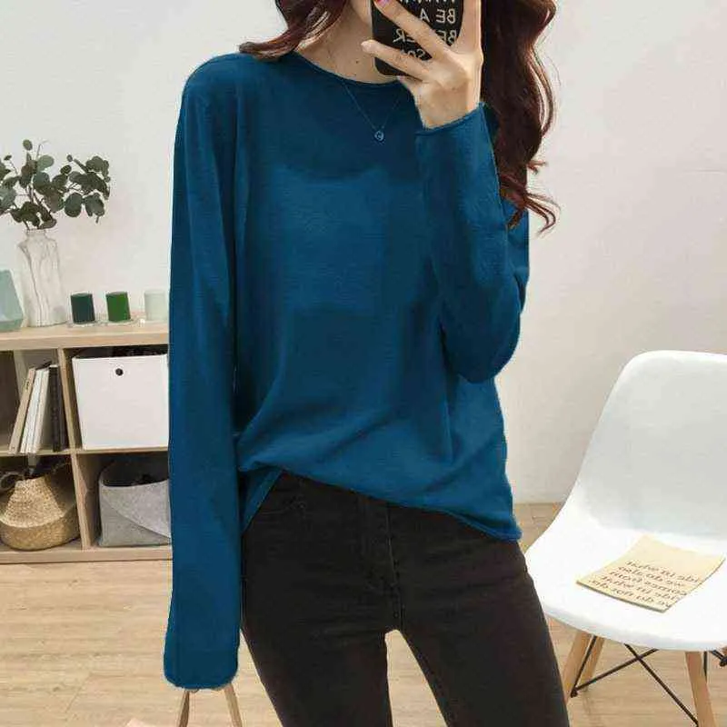 Cashmere Sweater Mulheres O-pescoço de lã de lã de lã de manga comprida magra de malha cor sólida tops senhoras camisola de fundo 211103