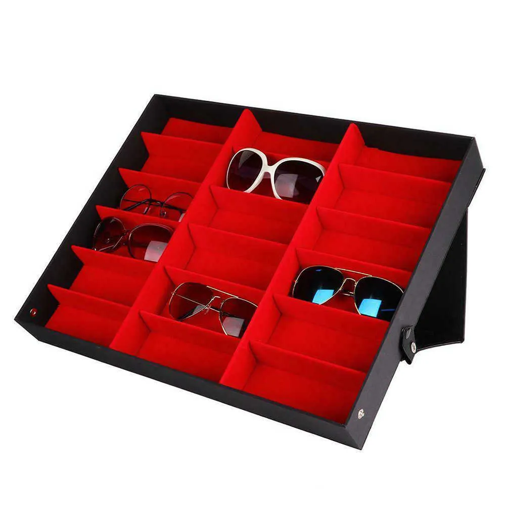 18 cuadrículas de gafas de sol con gafas de almacenamiento de gafas de almacenamiento de la caja de la caja de la caja organizador MDJ998 X07031902781