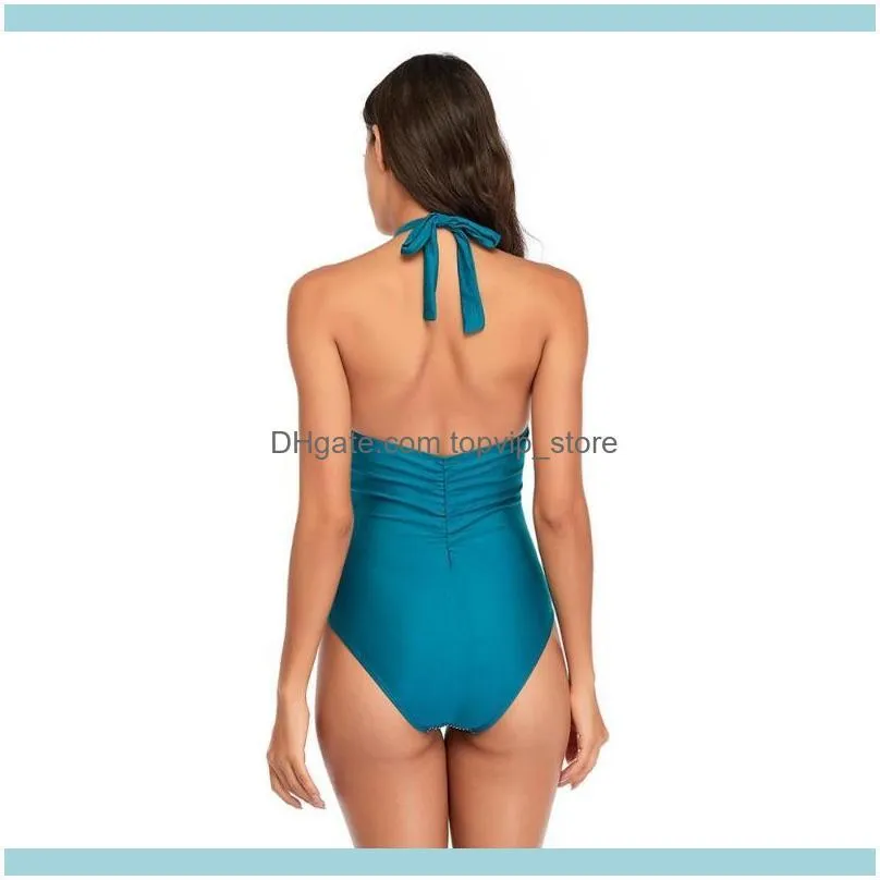 Fast And Free Delivery Women Tummy Control One Piece Swimsuit Halter V Neck Striped Bathing Suit One-Piece Suits