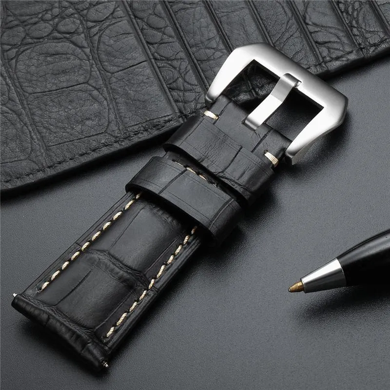 Pulseiras de relógio padrão de bambu pulseiras de couro genuíno acessórios fivela de aço inoxidável de alta qualidade relógios de substituição Straps3043