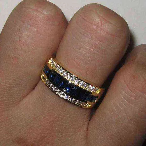 Full Diamond Sapphire Pierścień dla kobiet 18 -karatowy złota bague lub Jaune Bizuteria Jewelry Anillos Men Mężczyznę Anel Jewelry4057955