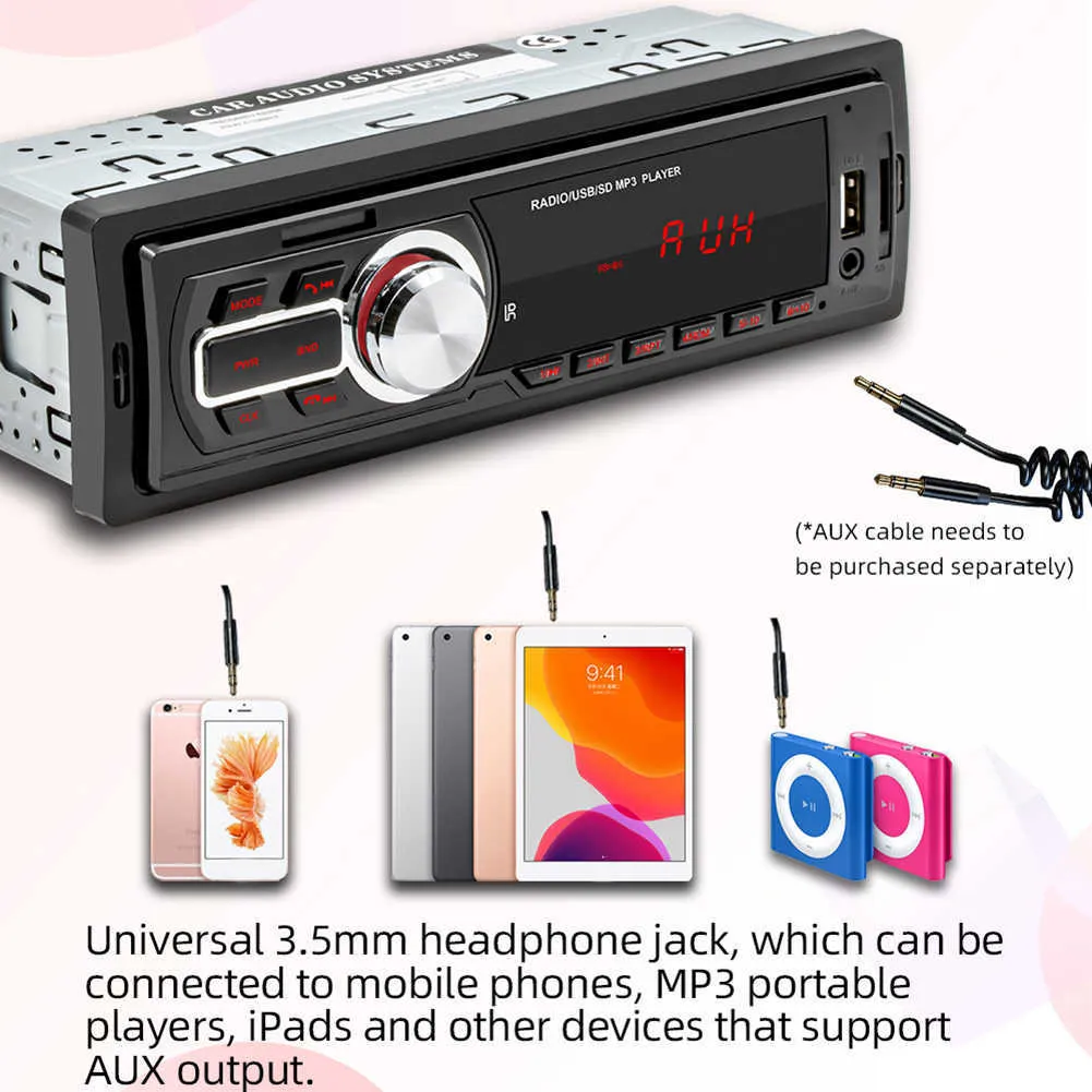VODOOL 1DIN Car Radios Stereo Bluetooth Audio Music MP3 Multimedia Player USB/TF/AUX-IN Clock display 210625