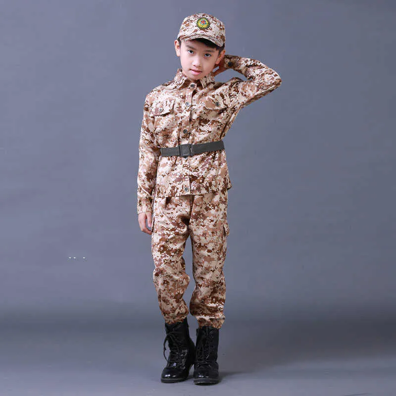 Neue Halloween Fancy Kinder Armee Soldat Cosplay Kostüme Militär Uniform Jungen Camouflage Kampf Training Jacken 100-180cm Q0910
