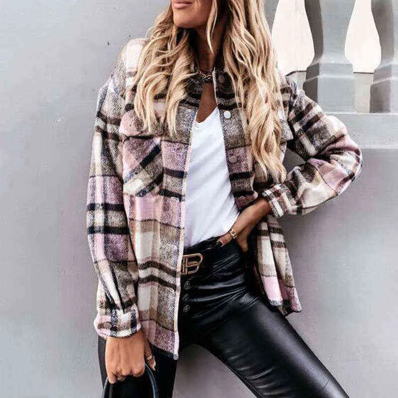 Autumn Jackets Coats Women Winter Plaid Jacket Female Overshirt Long Checkered Jacket Women Shirt Coat For Women 211112