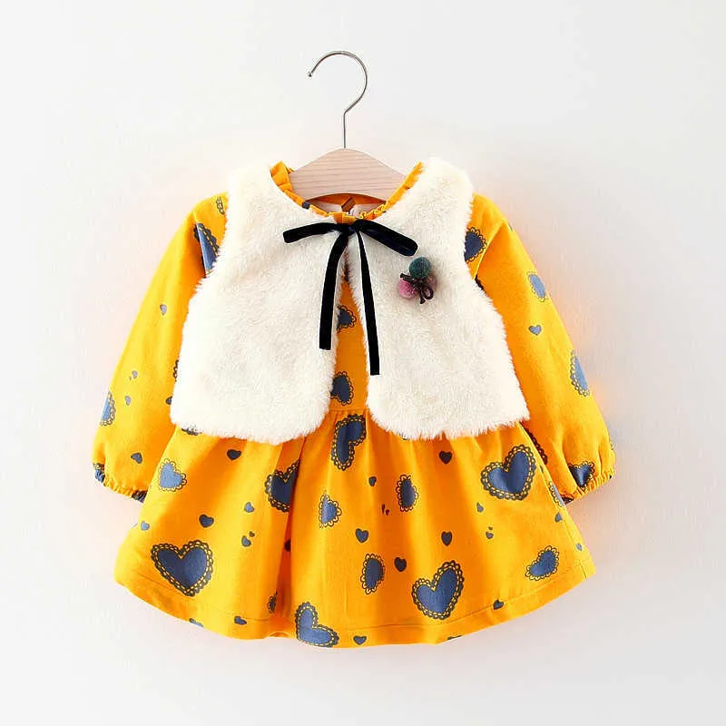 Mädchen Anzug Kinder Kleidung Herbst und Winter Pelz Weste + Prinzessin Party Liebe Samt Kleid 2 stücke Warme Baby Kinder mädchen Kleidung 210625