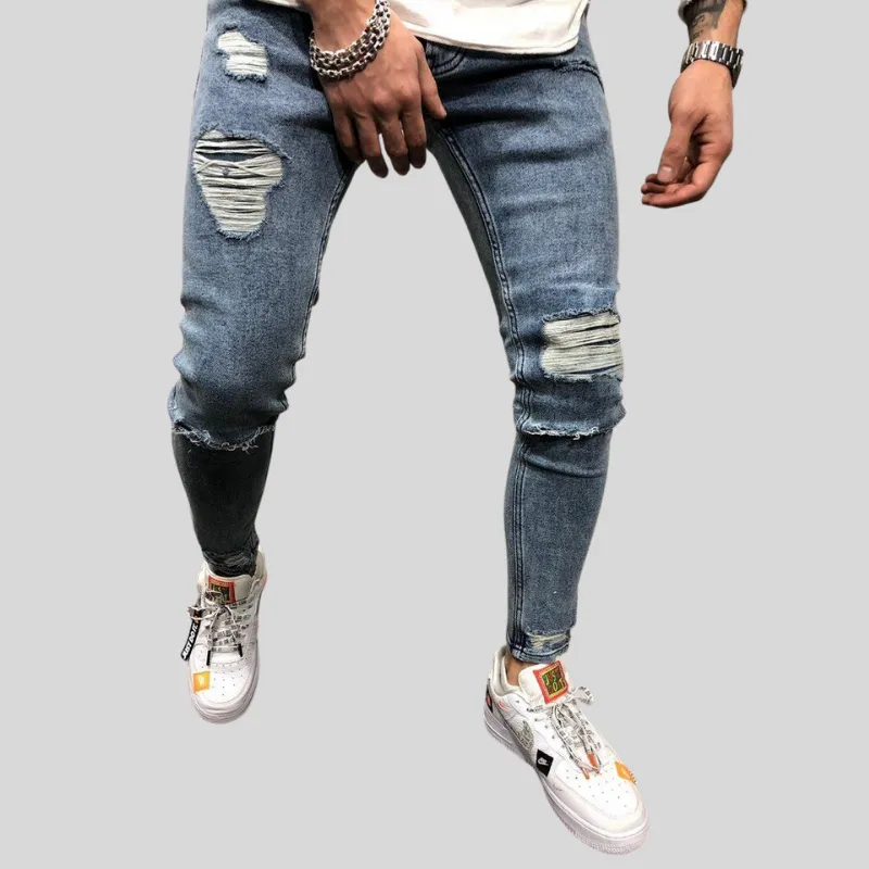 Men Ripped Jeans Summer Autumn Denim Pants for Mens Leggings Slim-fit Motorcycle Trousers Large Size S-3XL