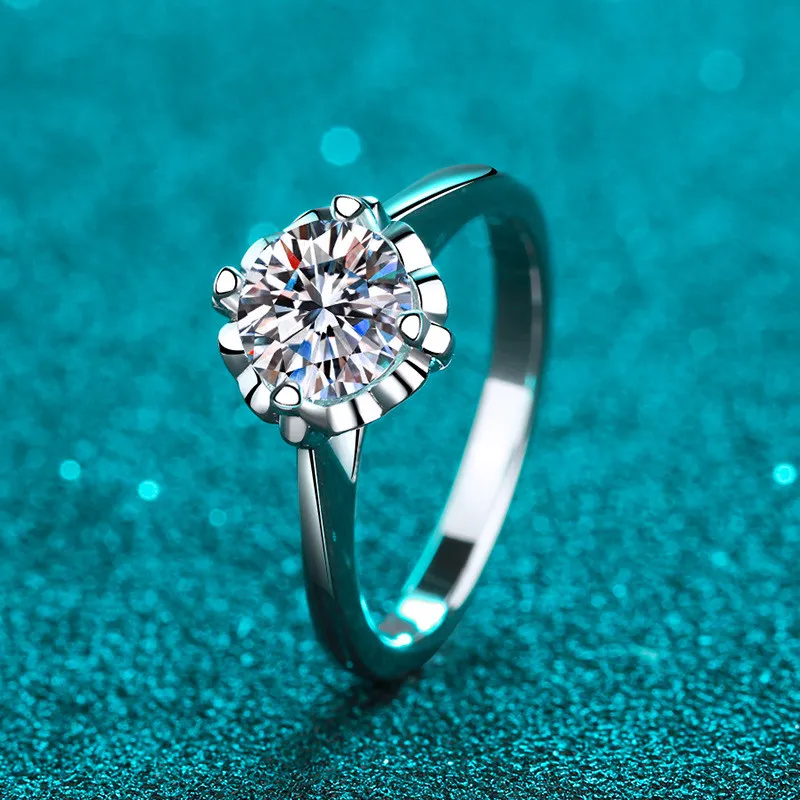 優秀なカットダイヤモンドテスト通過D色の高い透明度ひまわりリングシルバー925結婚式のジュエリー