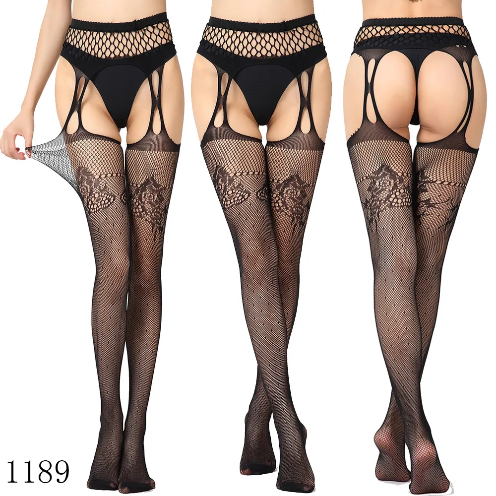 Designs Sexy Lace Soft Top Totha Alta Pesca Rede Meias Suspender Lingerie Lingerie Meios Florais Meia-calça