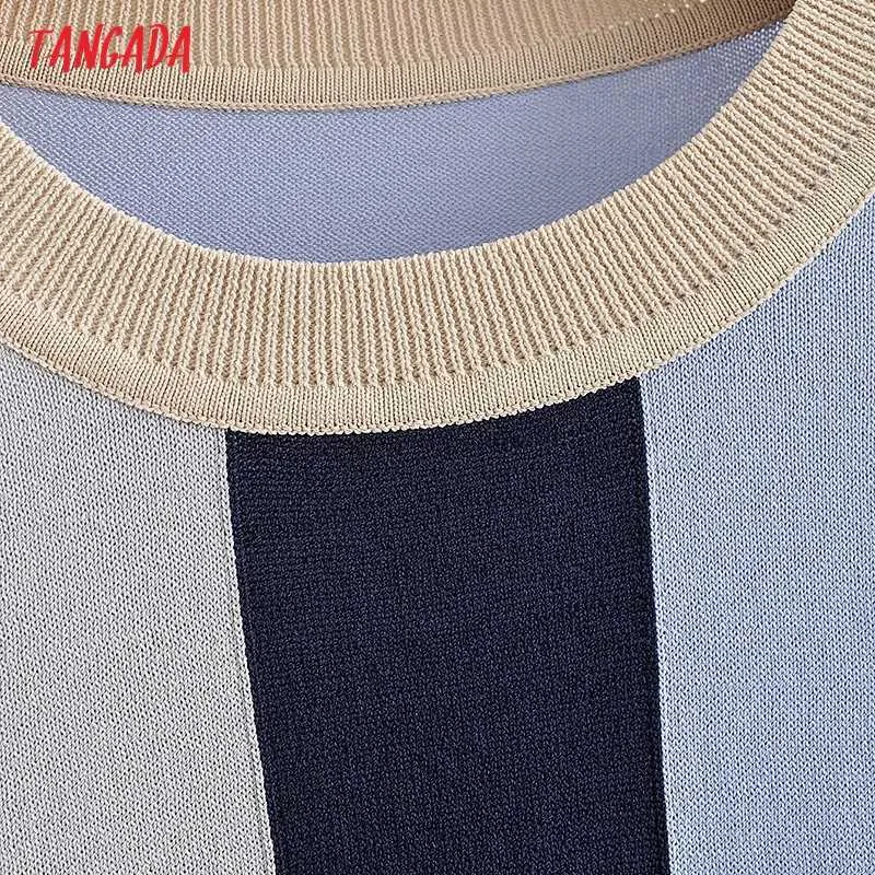 Tangada corée Chic femmes motif rayé été mince pull à manches courtes dames tricoté pull hauts 3C8 210609