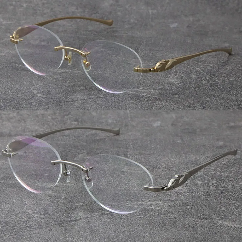 Metal Leopard Serisi Panther Rimless Güneş Gözlükleri Erkek Kadınlar Dekorasyon Tel Çerçevesi UNISEX GEWAREME OUDADA UV400 ROUND231R