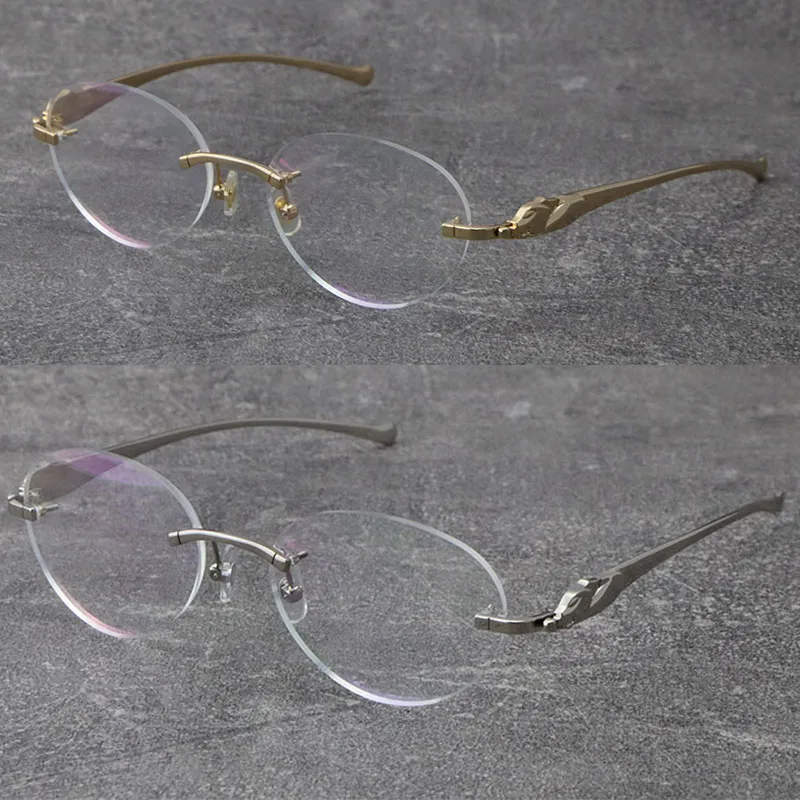 メタルヒョウシリーズパンサーリムレスサングラス装飾ワイヤーフレームユニセックスアイウェアを持つ夏の屋外UV400ラウンド231R