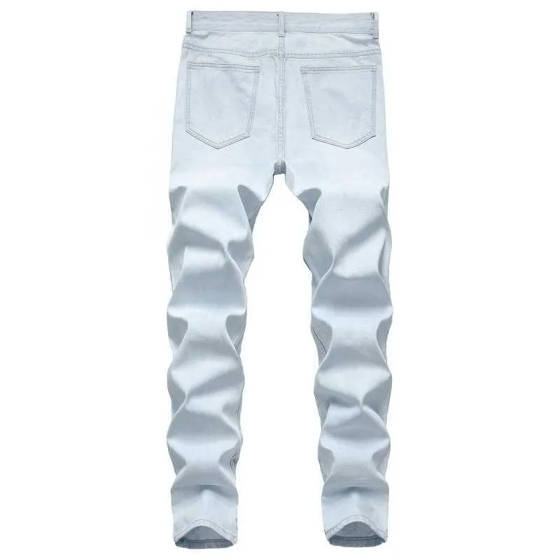 Automne Hommes Nouveaux Jeans Skinny Taille 42 Biker Pantalons d'extérieur Hommes Jeans déchirés X0621