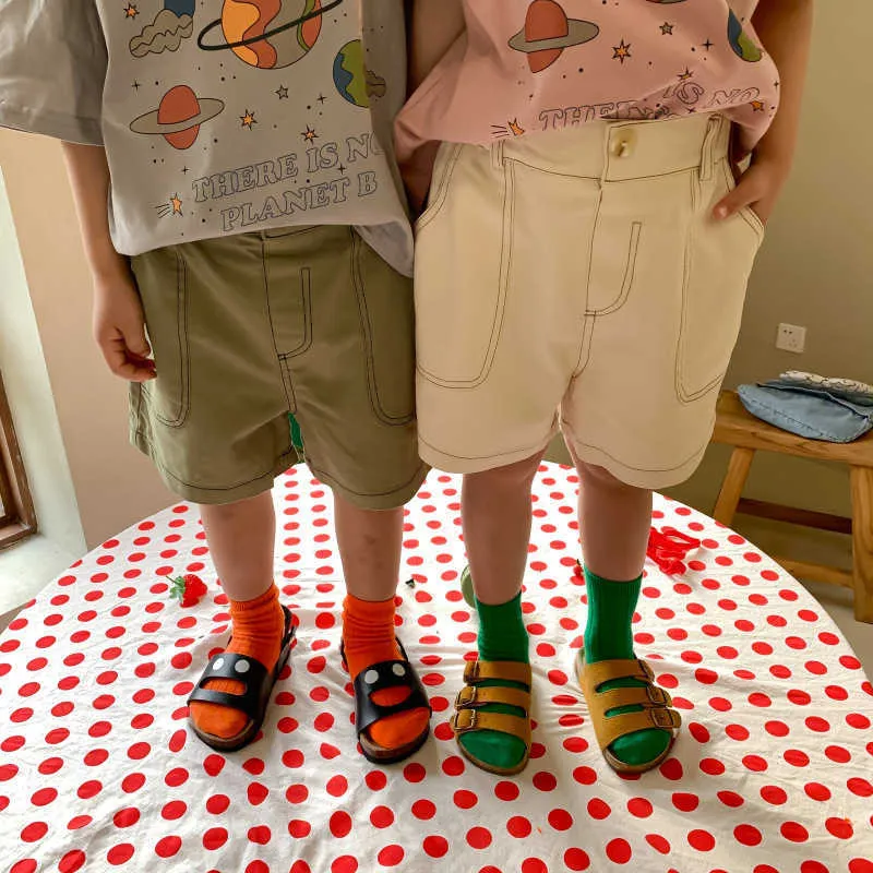 Sommarpojkar och flickor Casual Cotton Shorts Kids Unisex Soft Solid Color 210723