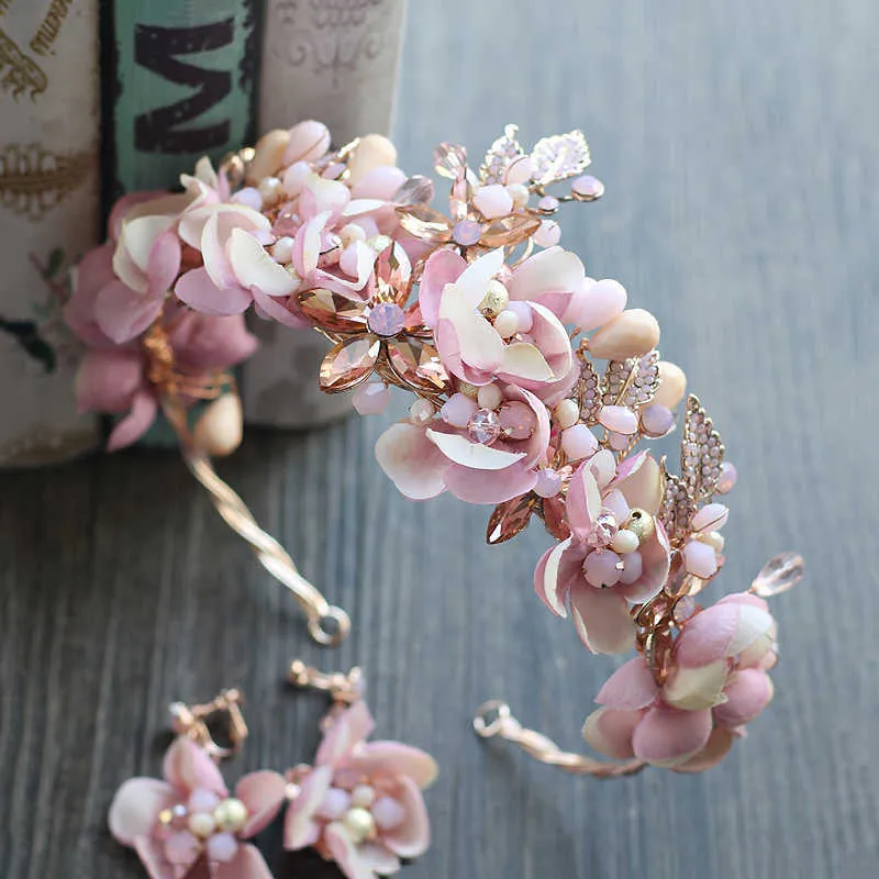 Himstory ручной работы романтическая принцесса свадьба свадебные волосы розовый цветок цветок корона Pageant Prom Headband аксессуары для волос X0726