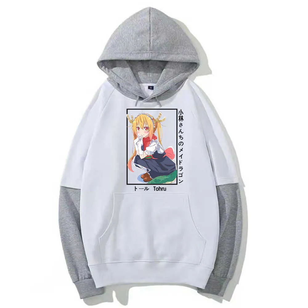 Miss Kobayashi's Dragon Maid Cosplay Cute Fashion Hoodies Bluza Graficzny Manga Fałszywy Dwa Hoody Male H0910