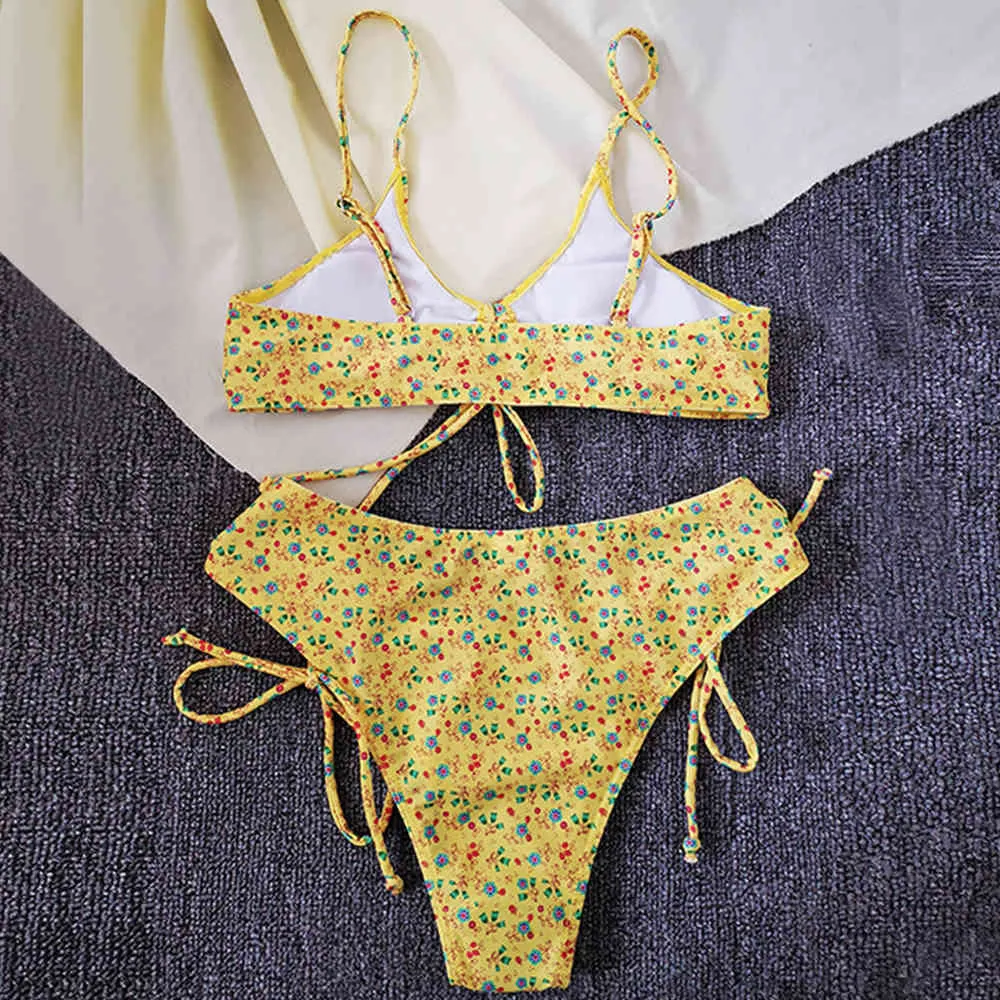 Sexy imprimé floral Bikini femme maillot de bain femmes maillots de bain deux pièces ensemble Bandage maillots de bain été plage porter nager 210521