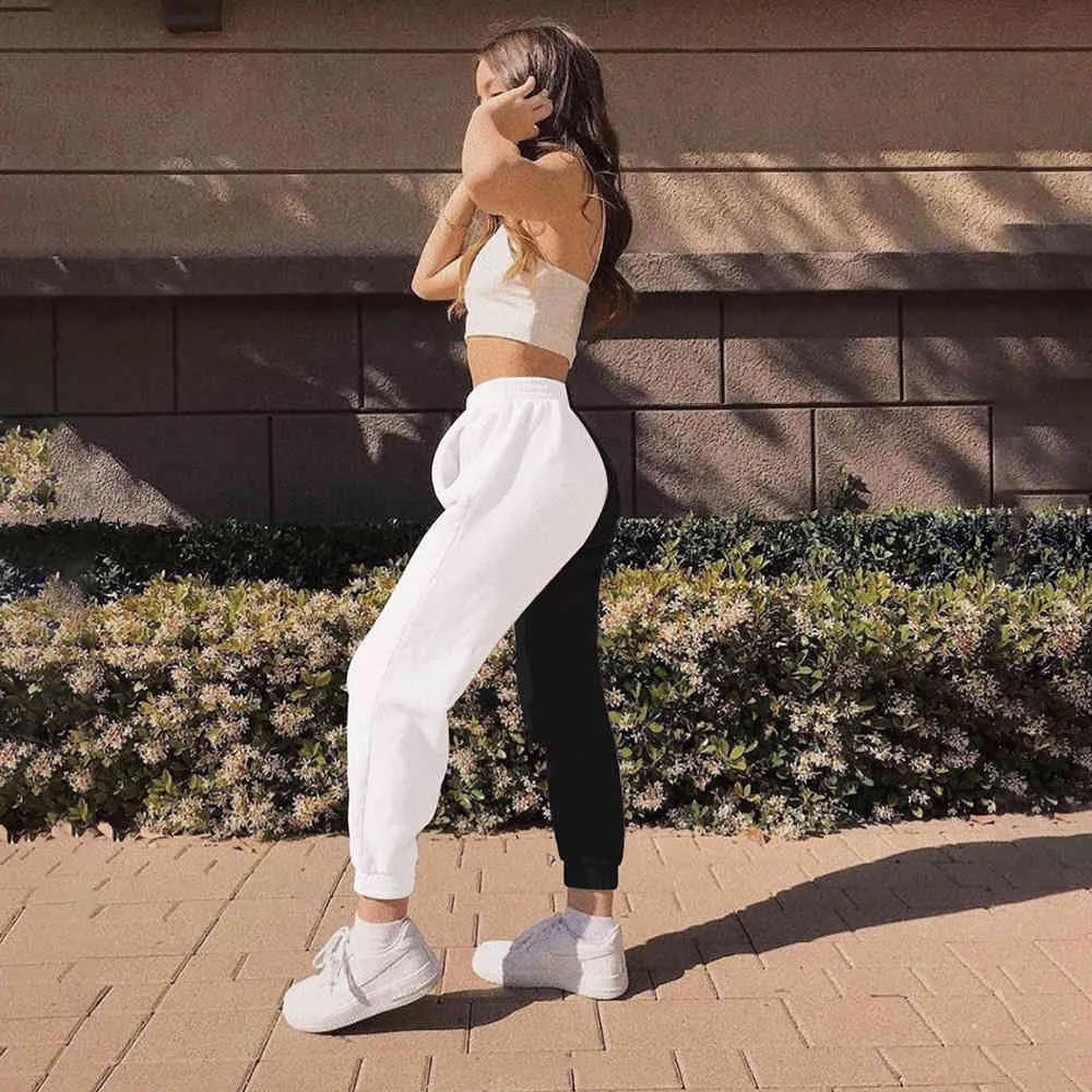 Women Pant Black White Color Matching High Waist Casual Pants All Match Trousers Fashion 210524