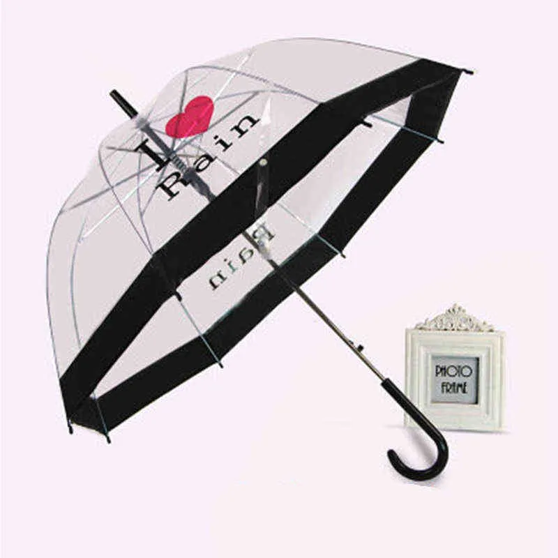 Transparent litet skägg långt handtag paraply super ljus tecknad spets apollo paraply 3d 8 ben halvautomatiska paraplyer 211124