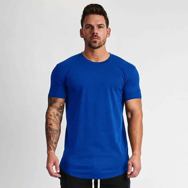 MuscleGuys Effen Kleding Fitness T-shirt Mannen O-hals T-shirt Katoen Bodybuilding Tee Shirts Slim Fit Tops Gyms Tshirt Homme 210629