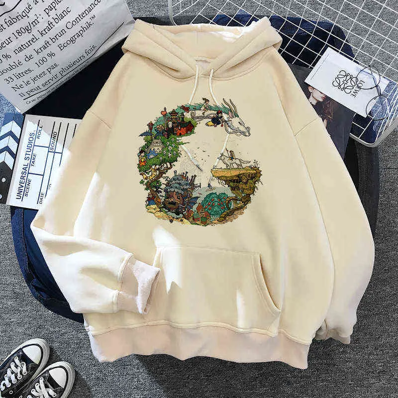 Kawaii Anime Funny Cartoon Studio Ghibli Totoro Hoodies Sweatshirt Мужчины Женщины Harajuku Top Pullover Спортивная одежда Повседневная теплая толстовка Y1109