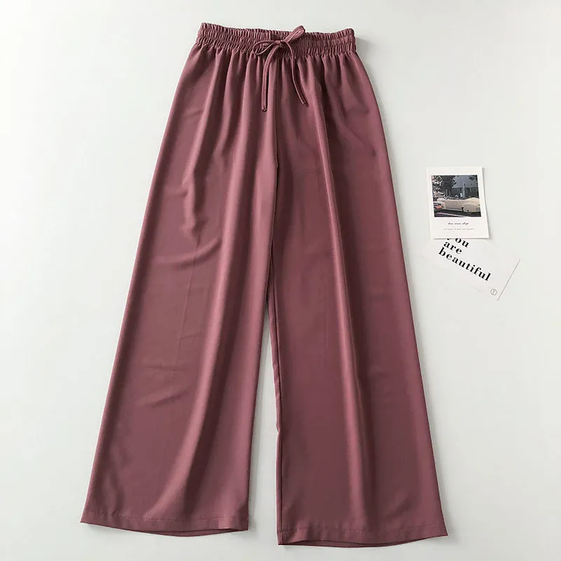 Кимутомо сплошные цветные повседневные брюки весенние летние пояс из корейской высокой эластичной талии кружев на расстоянии, свободные широкогазовые штаны мода 210521