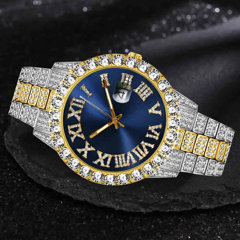 Iced Out Watch Hombres Marca de lujo Full Diamond s Es Aaa Cz Reloj de cuarzo resistente al agua Hip Hop para hombre Regalo para