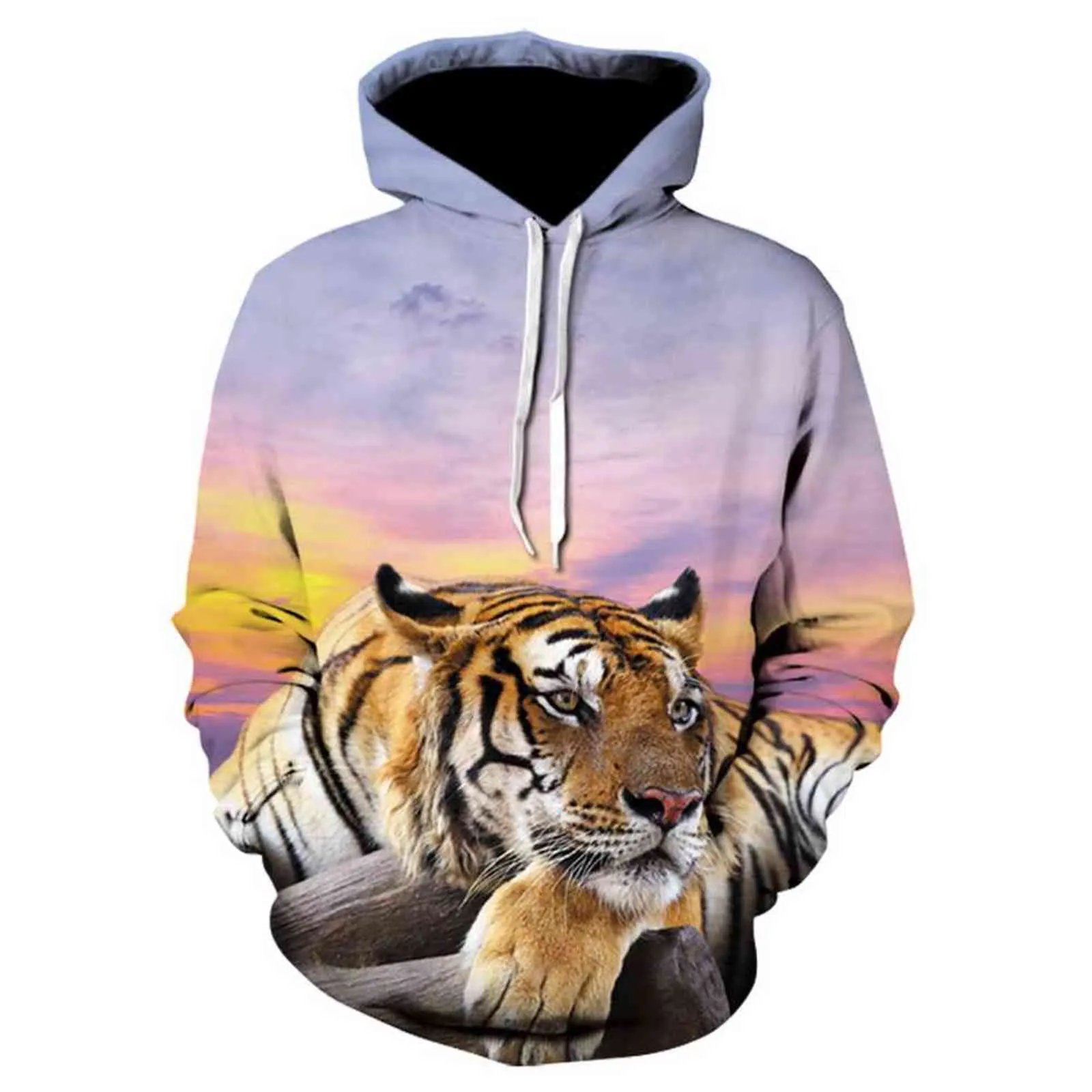 2021 New Men/women Hooded Hoodies Cap Windbreaker Sweatshirts Fashion Brand Autumn Winter Tiger Animal Printing Clothes Y1120