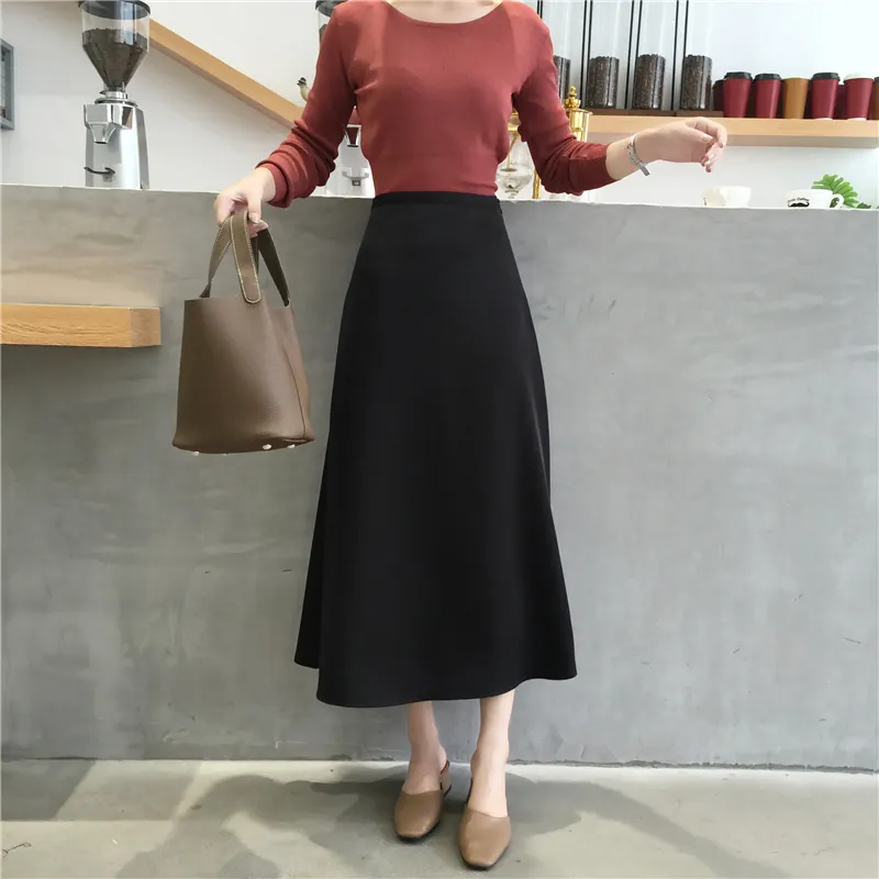 Satin jupes femmes bureau dame brillant solide élégant a-ligne Mujer Faldas taille haute Vintage longue jupe coréen 18277 210415