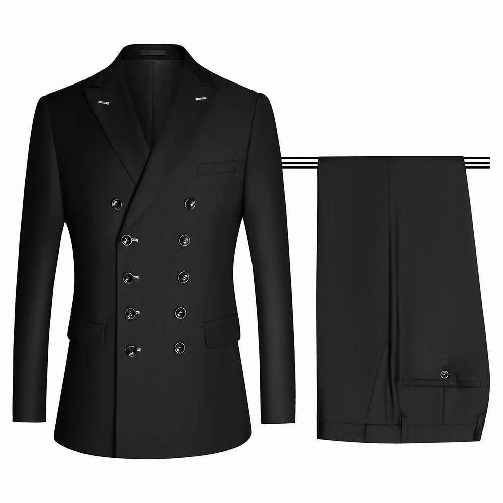 Kurtki + spodnie Mężczyźni Podwójne Breasted Tuxedo / Mężczyzna Spring Wysokiej Jakości Garnitury Biznesowe / Mężczyźni Slim Fit Office Casual Dress 2 szt S-4XL X0909