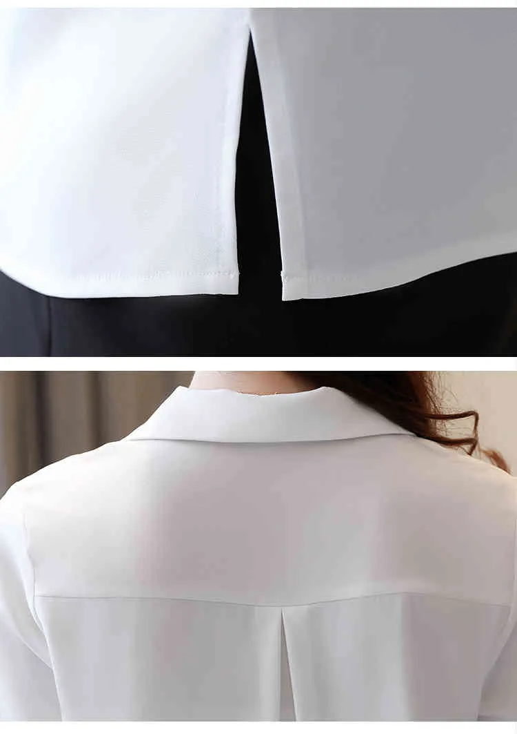 Blusas mujer de moda arco con cuello en v oficina blusa blanca damas tops mujeres manga larga blusa de gasa mujer camisa ropa C981 210426