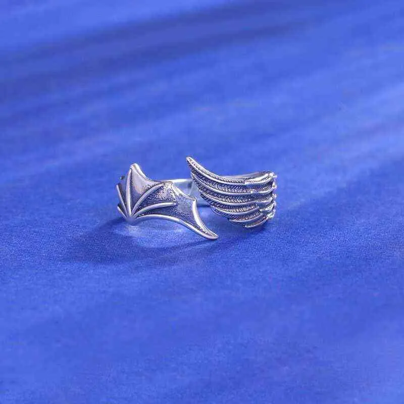 Nouveau rétro chauve-souris plume démon ange ailes anneaux en gros 925 bijoux en argent Sterling G1125