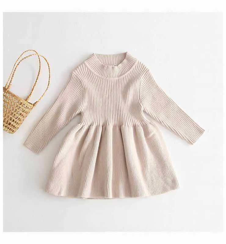 Girls Sweater Dress Baby Knitted Cotton Long Sleeve Sweet for Toddler Fall Clothes 0-4T E91002 210610