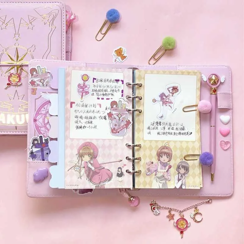 Japonais Sakura carnet de notes à feuilles mobiles Kawaii carnet de voyage manuel spirale A6 planificateur quotidien organisateur balle rose 210611