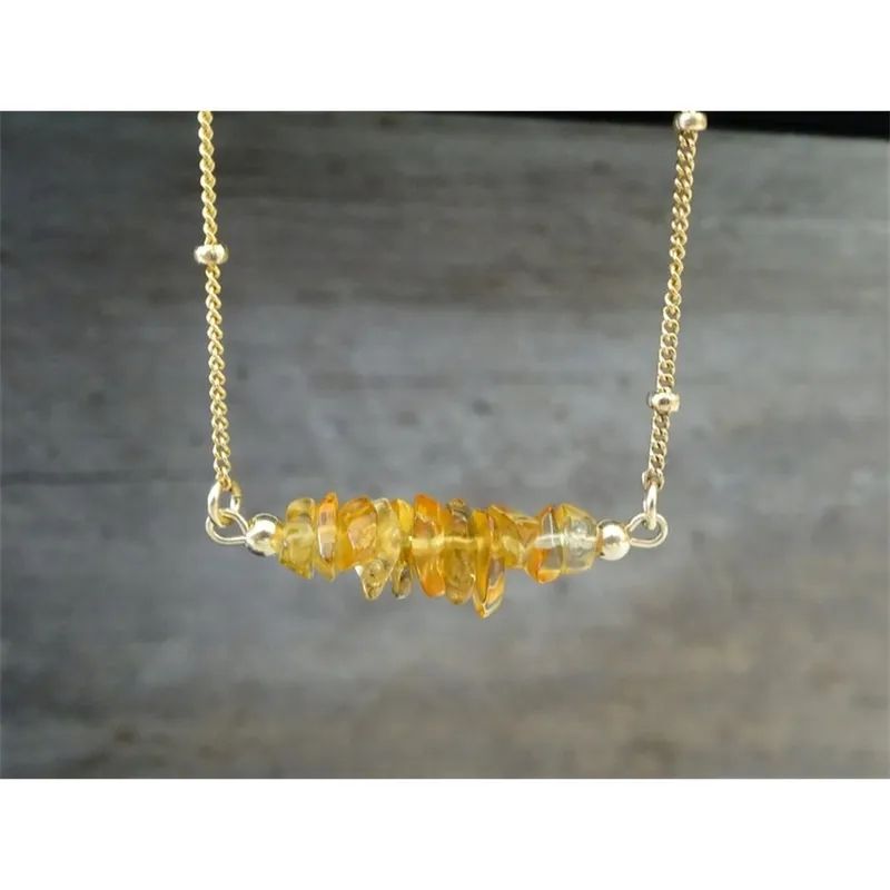 Natural Citrines Quartz Crystal Nugget Chip Pendant Gold Chains Women Gemstones Beads Necklace Jewelry