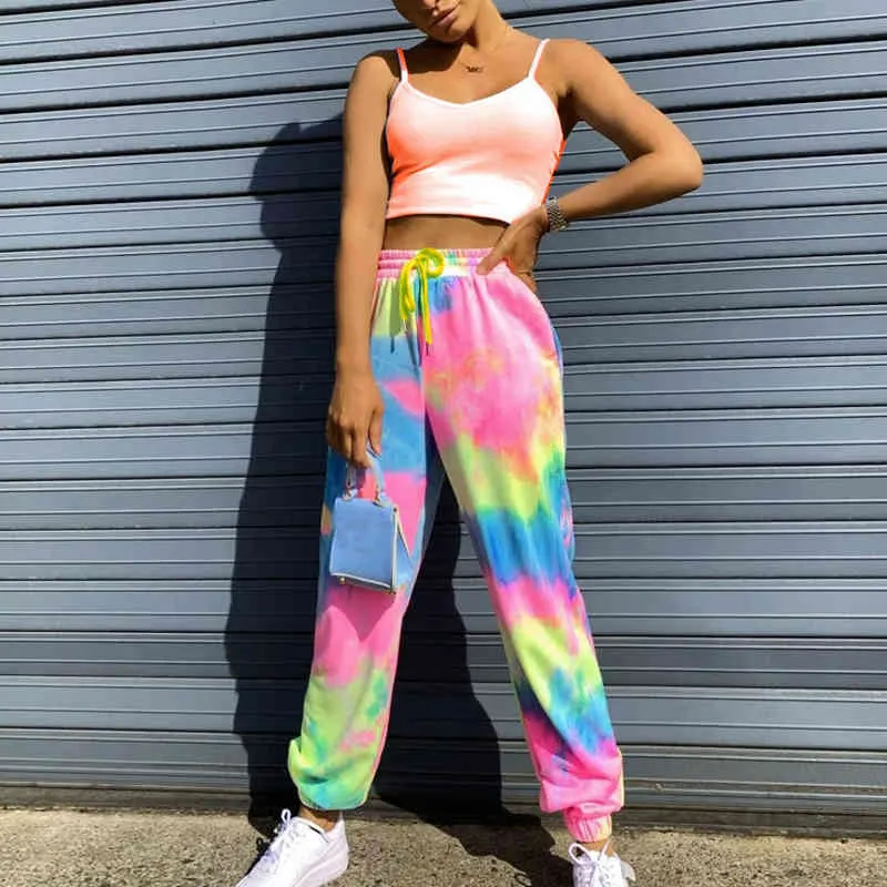 Spodnie damskie Damskie Baggy Tie Dye Spodnie Sportowe Joggers Szerokiej Nodze Oversized Streetwear High Paisted Spodnie Kobiety 210515