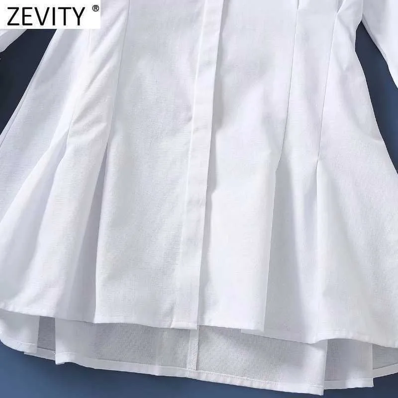Zevity women elegant falten unregelartig weißes mini -hemd kleid weiblich einfach lässige schlank vestido schicke business kleidung ds4941 210603