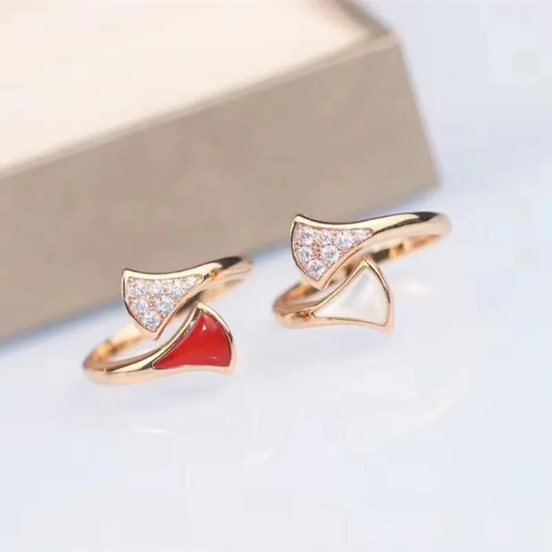 Baojia Fan Ring Femme S925 Sterling Silver Jupe Fritillaria Red Agate Open Love Band Ring Online Celebrity Generation Whol168f