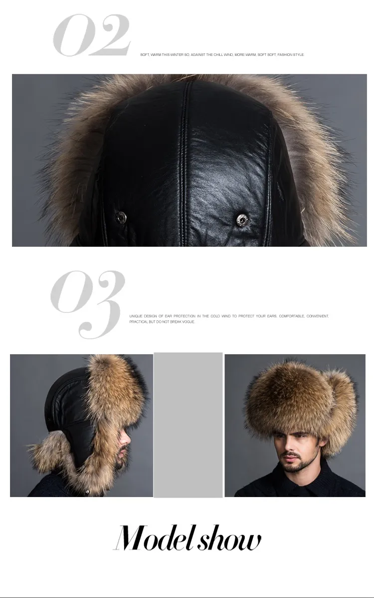 Inverno Uomo 100% Vera Pelliccia di Volpe Argento Bomber Cappello Pellicce di Procione Ushanka Cap Trapper Uomo Russo Cappelli da Sci Caps Vera Pelle292U