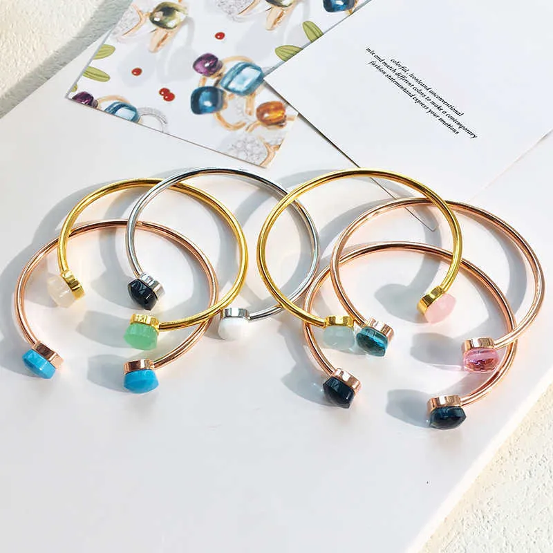 22 Candy Colors Crystal Bangle Diy Customize Mix Colors Open Bracelet Bangle for Women Fashion Jewelry Db009 Q0720