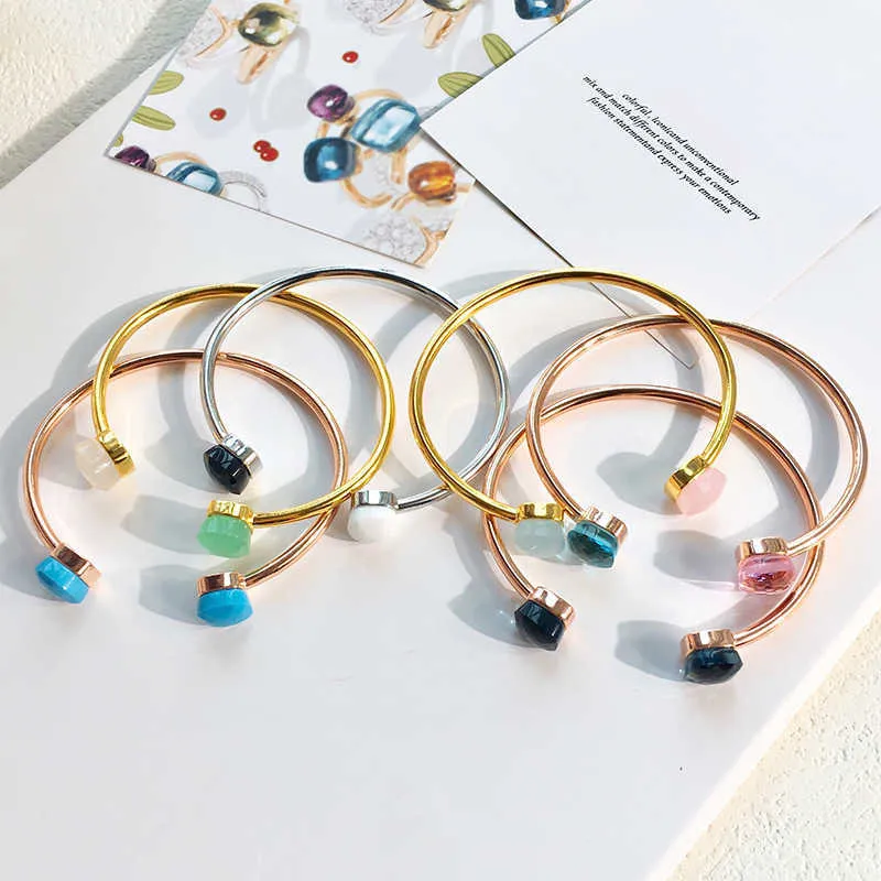 22 couleurs de bonbons Bracelet en cristal bricolage personnaliser mélanger les couleurs Bracelet ouvert Bracelet pour les femmes bijoux de mode Db009 Q0720