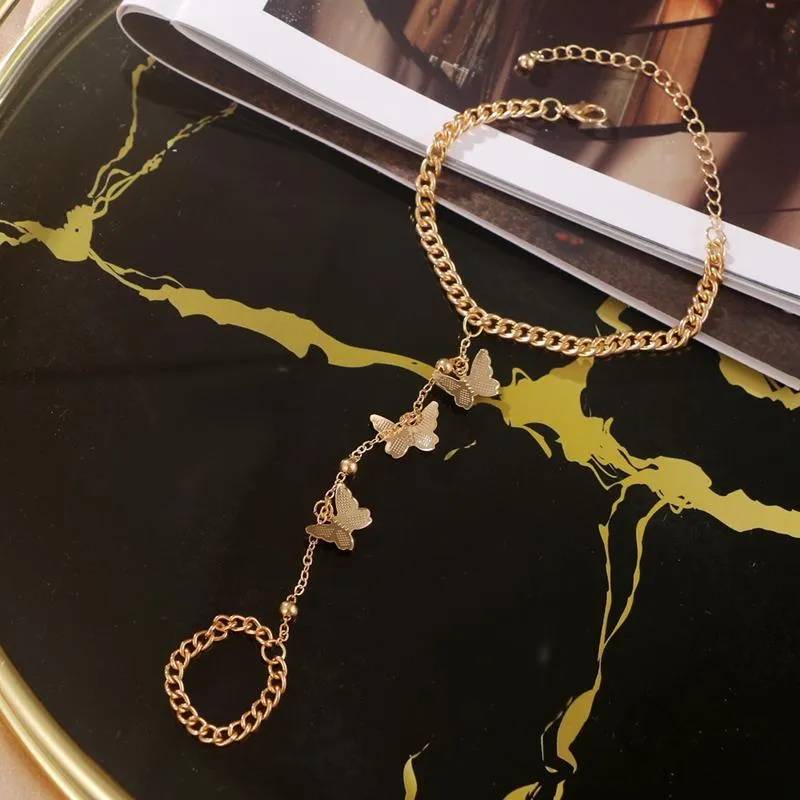 Bonita pulsera de mariposa dorada para mujer, pulseras de cadena inusuales diseñadas a mano, joyería de moda, regalos de tendencia 2021, enlace 258T