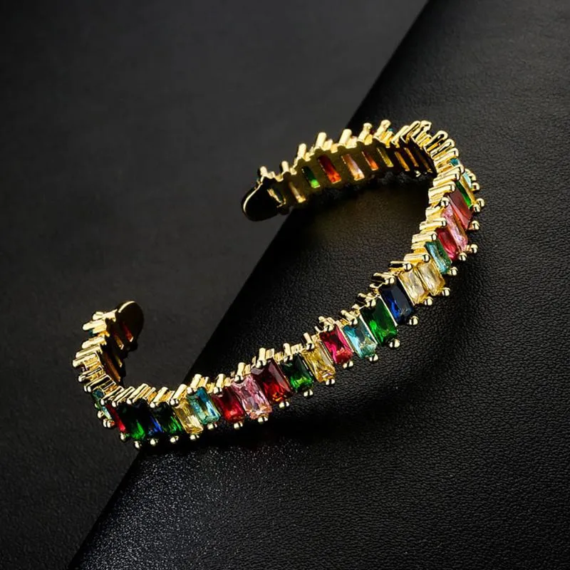 Bangle Gold Filled Baguette Zirconia Armband Voor Vrouwen Mannen Luxe Sieraden Regenboog Cz Prachtige Trendy Meisjes Gift266d