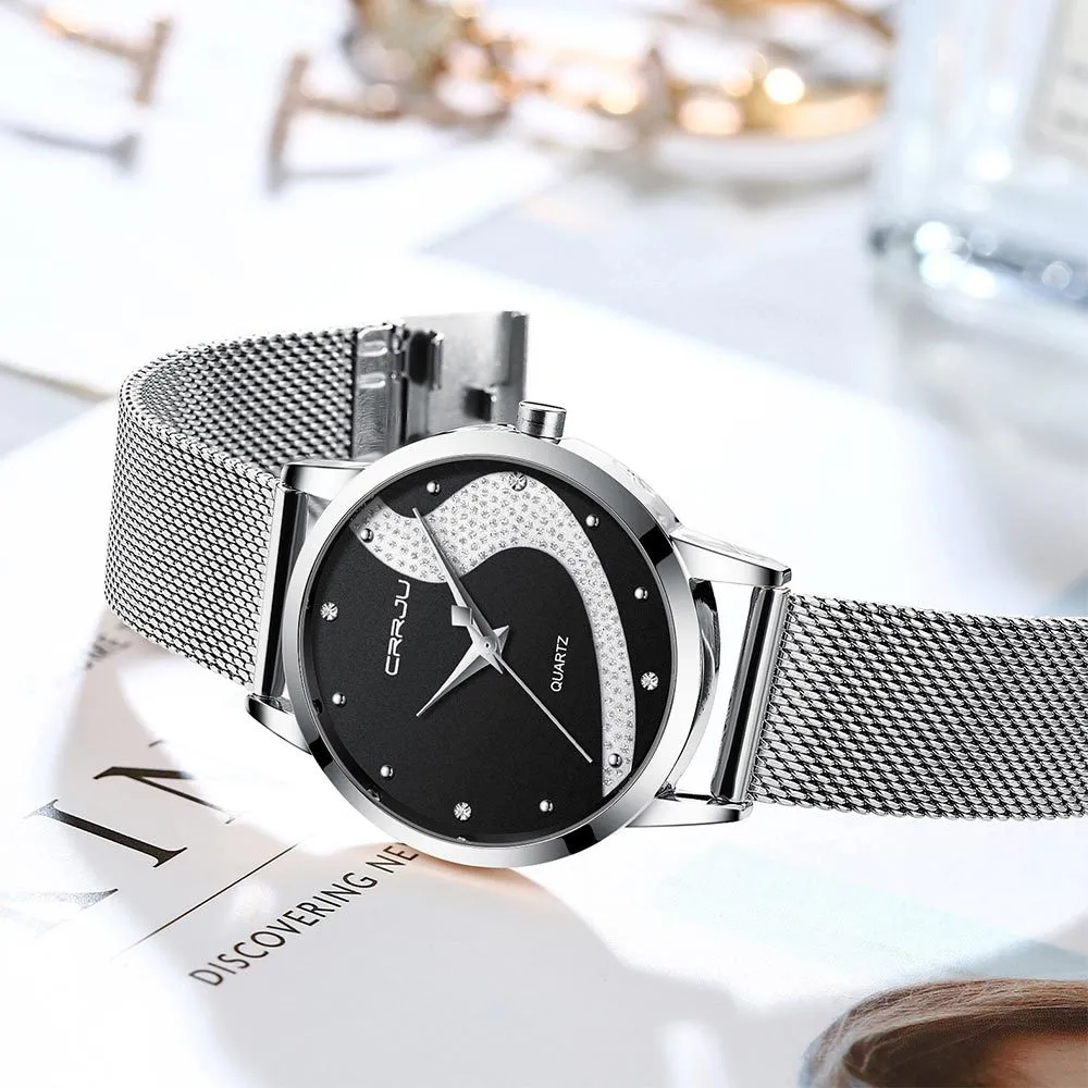 Femme Montre CRRJU Minimaliste Argent Montres Casual Étanche Quartz Dames Robe En Acier Inoxydable Montres Relogio Feminino 210517