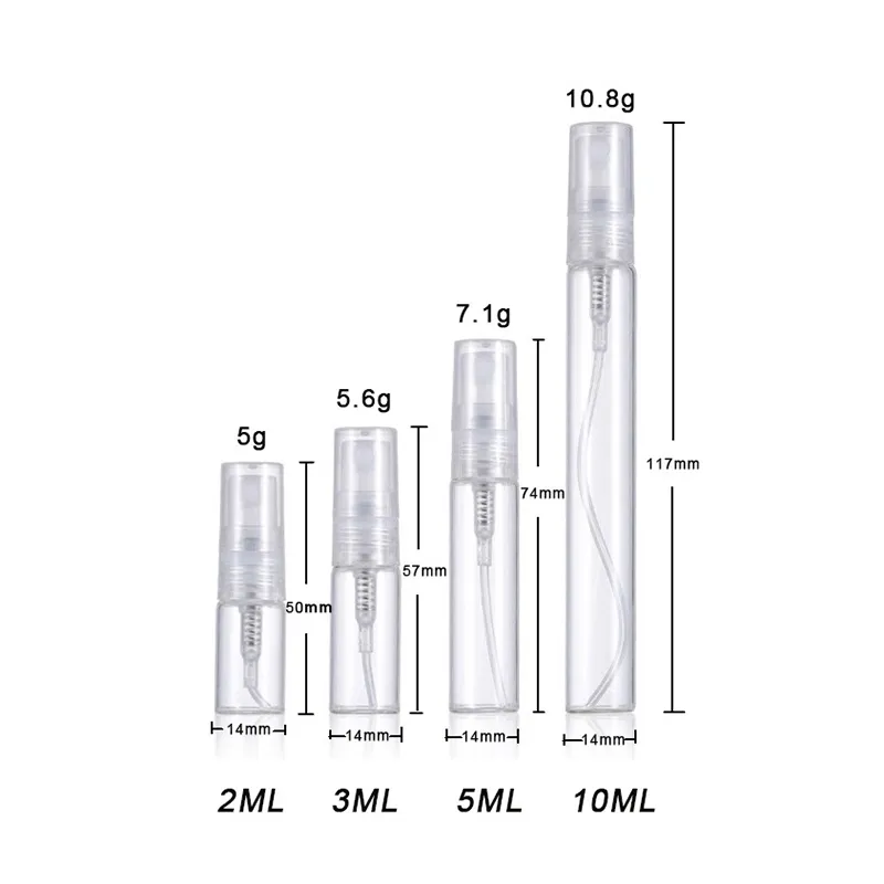 Portabel glas parfymflaska 2ml 3 ml 10 ml mini kosmetisk spray med pumpspray för resor