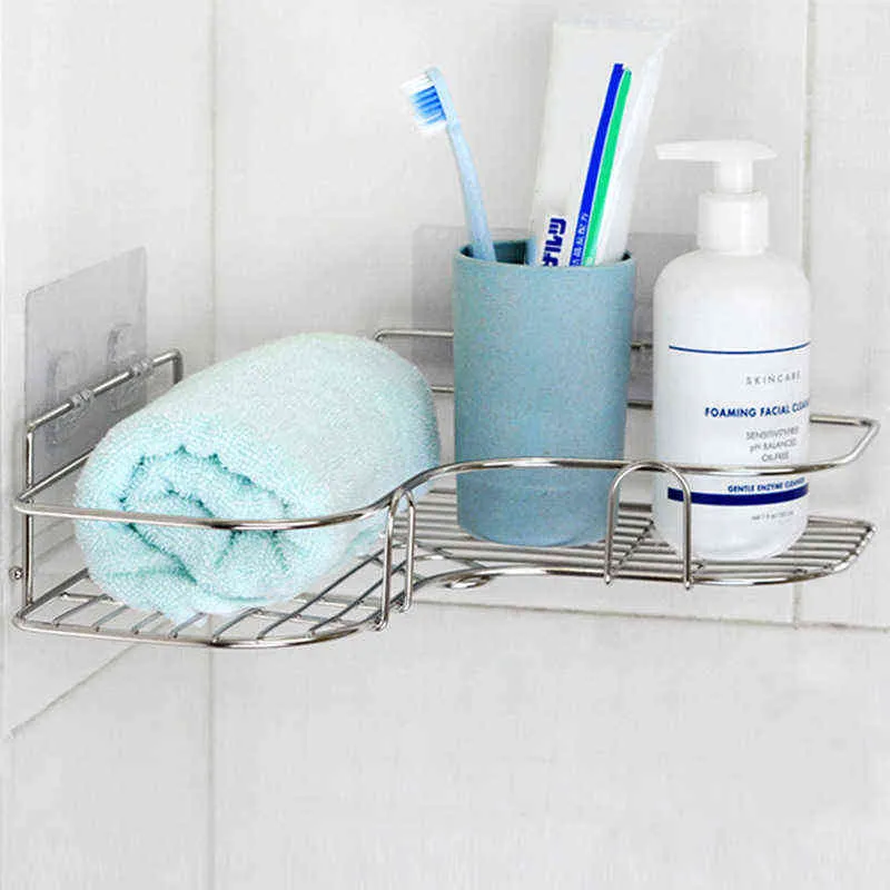 badrum hörn dusch rack hylla rostfritt stål triangulär schampo tvål lagring hyllor WC kök tillbehör 211112