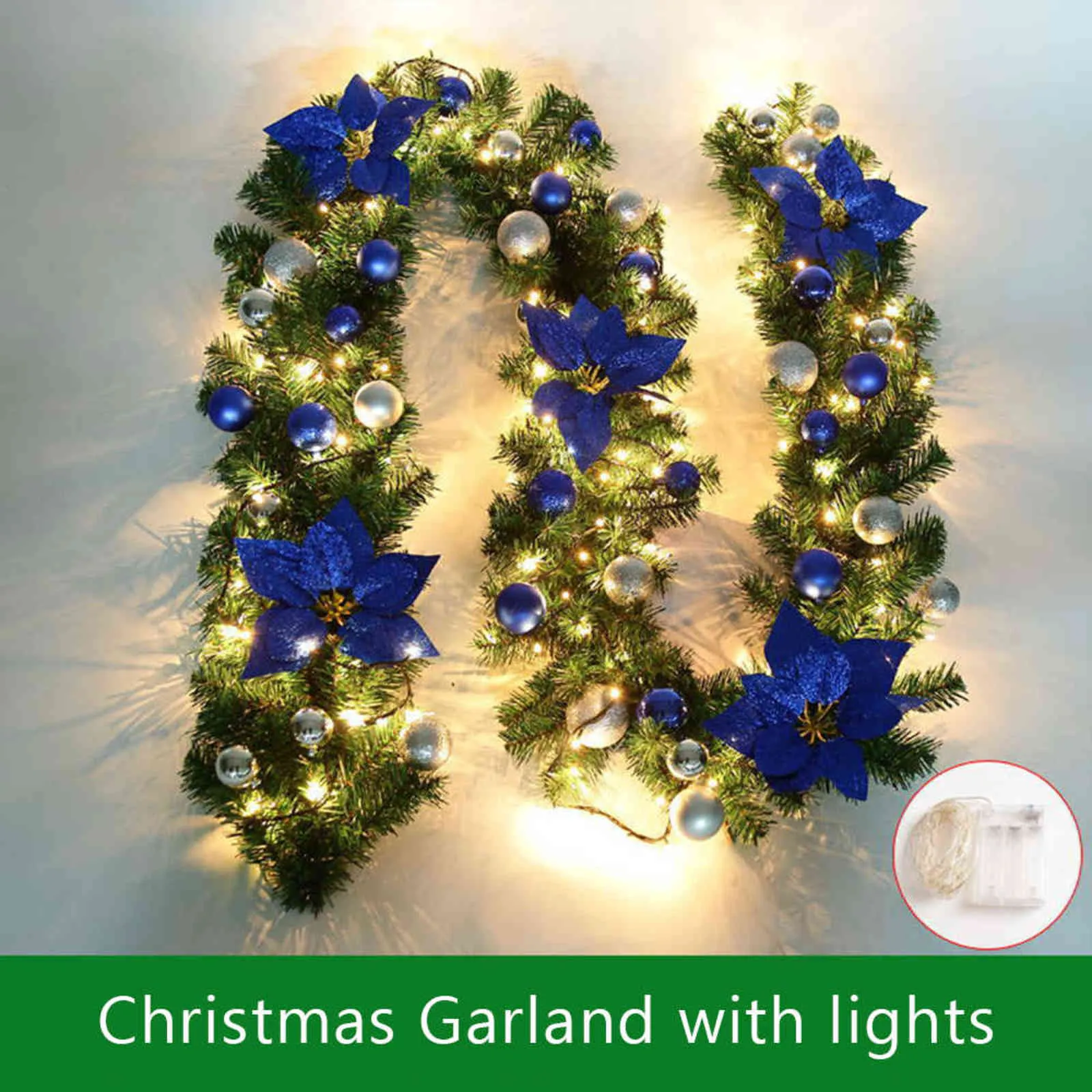 2,7m Julkrans med LED Light Christmas Garland Wreath Window Door Wall Ornament Dekorationer Hem Halloween Ornament 211104