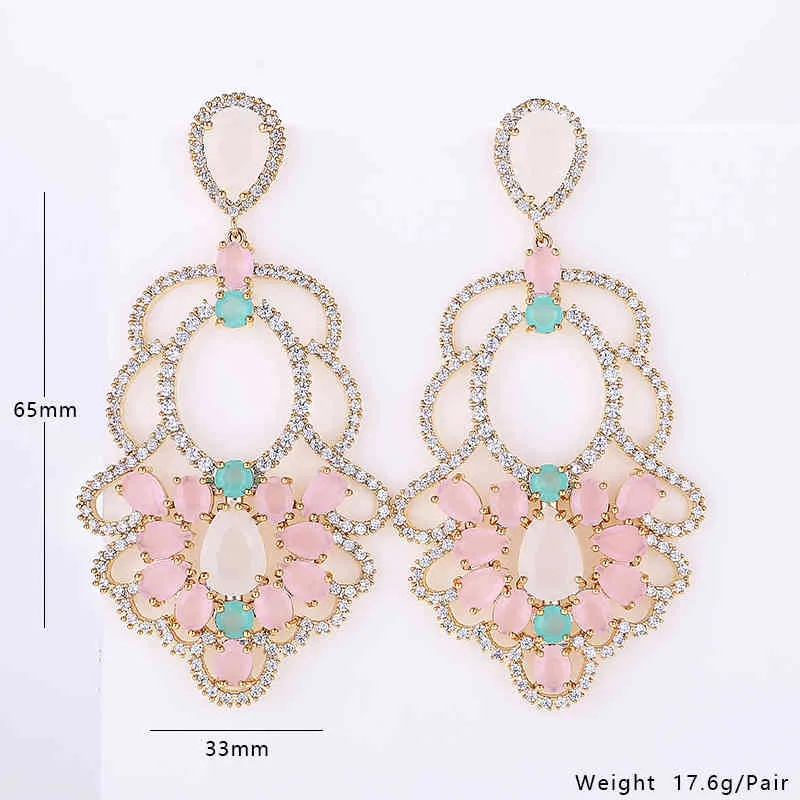 Luxury Jewelry Large Hollow Flower Color Zirconia Beautiful Style Women Plating Drop Earrings XIUMEIYIZU Brand