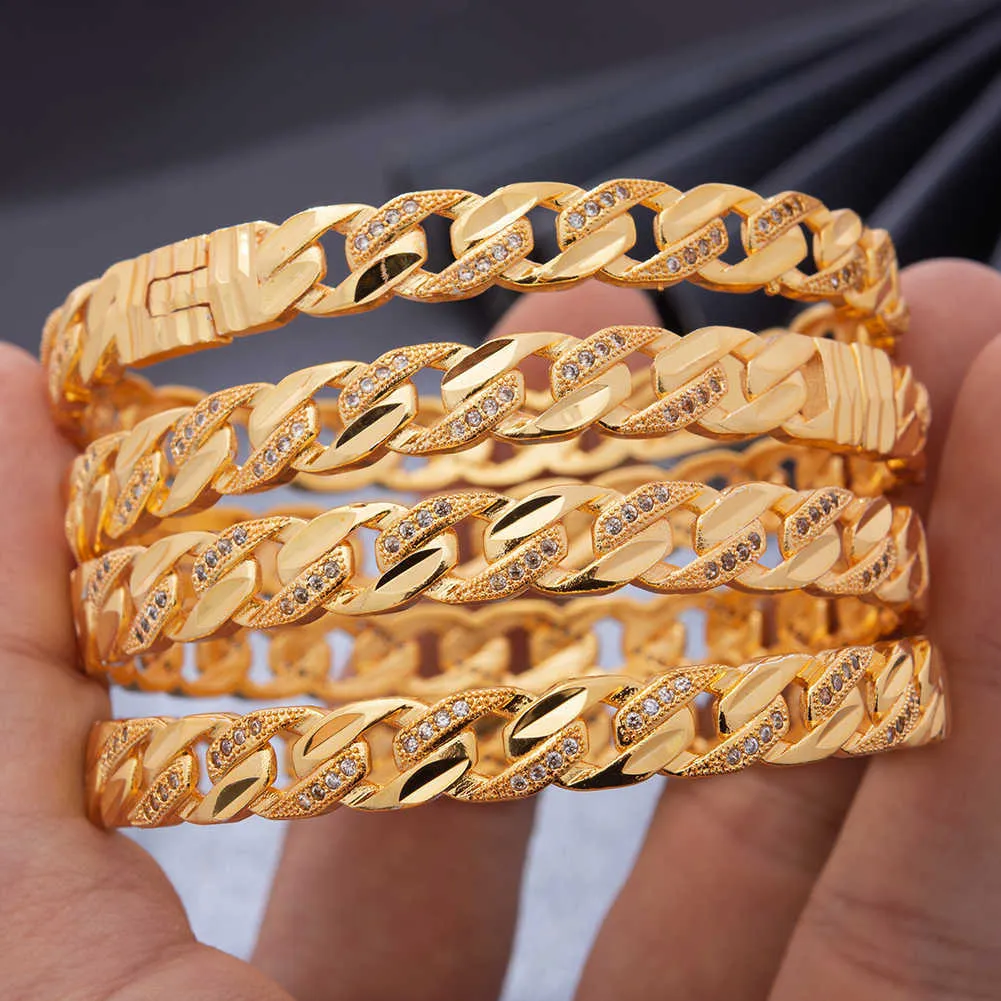 / mycket ren guldfärg armband för kvinnor 24k plätering mikro-inlaid zircon armband mode guld armband kvinnor / flickor Bangles Q0720