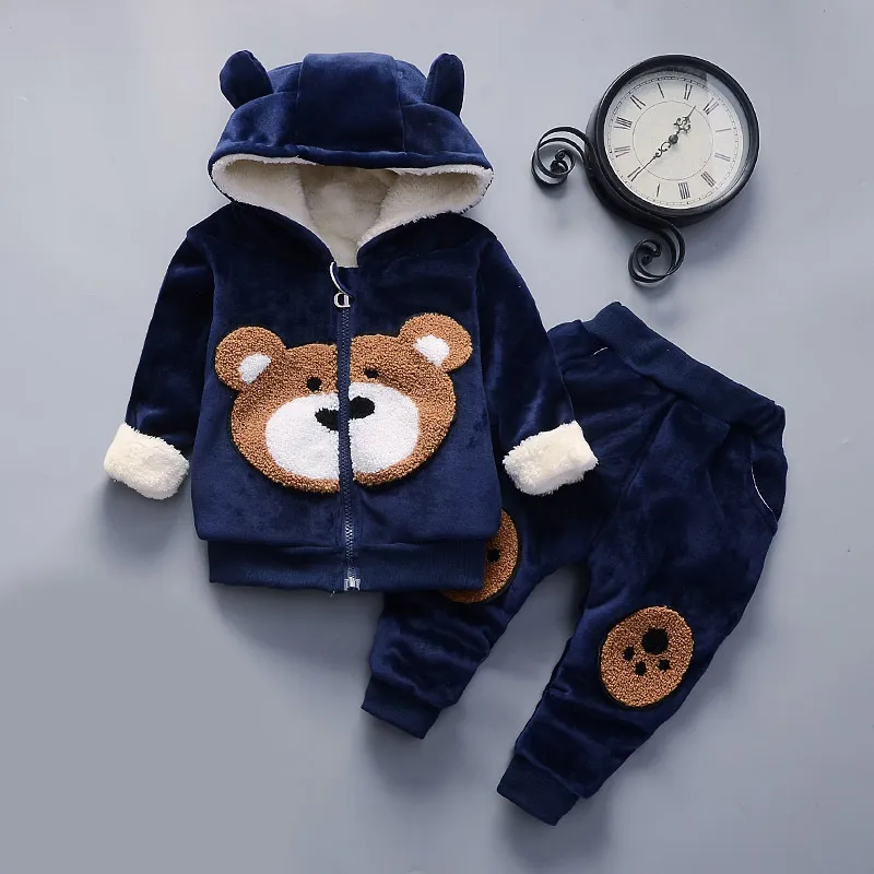 Baby Boys Winter Warm Outfits Zipper Long Sleeve Jackets with Hat and Pants Kids Girls Cartoon Suits 210429